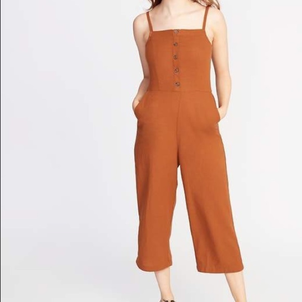 Old Navy Button Front Linen-Blend Cami Romprr Jumpsuit Sz Small